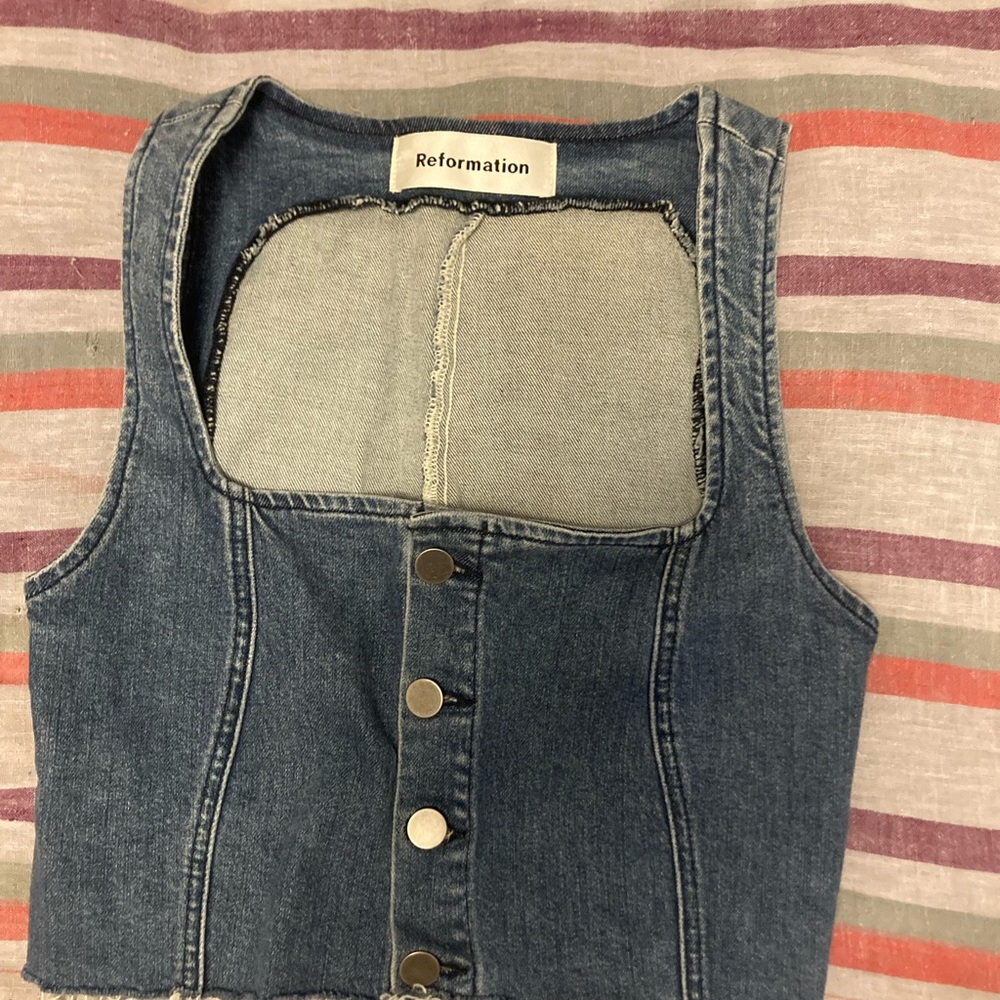 Reformation denim vest raw hem